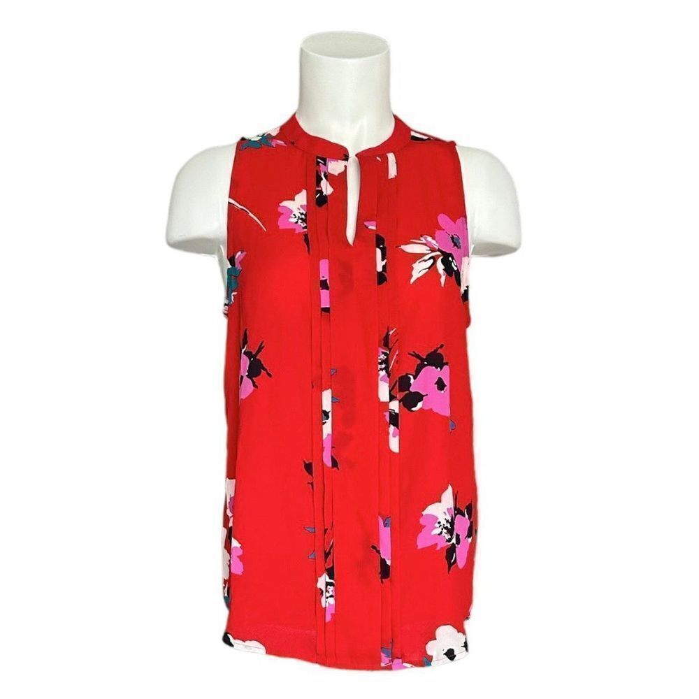 41 Hawthorn Women's Red‎ Breyson Pleated Detail Floral Split Neck Blouse Size S